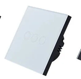 Touch switch with tempered glass panel for lighting control, 86mm square dimensions