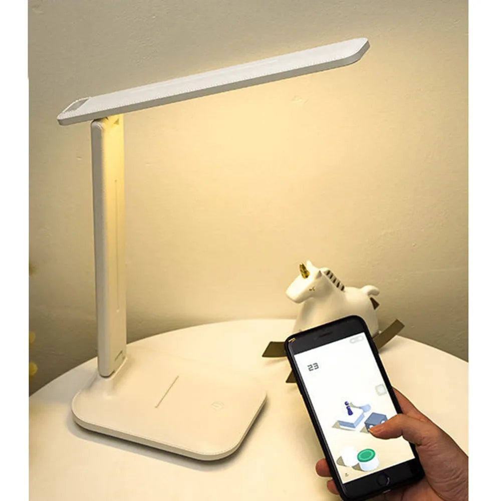 White eye protection table lamp with touch dimming and USB charging socket