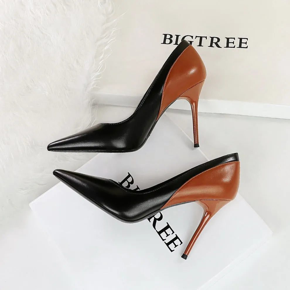 Retro style women's pointed toe stiletto heel pumps with super high heels for banquet wear