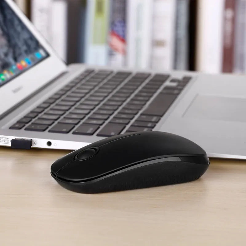 Black 2.4G wireless mouse, 120x66x36mm, compatible with Windows, Mac, Chrome OS and Linux