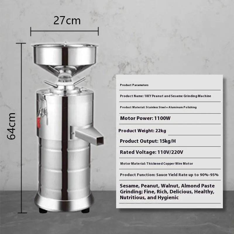 Stainless steel electric grinding machine with 100mm wheel for nut and seed pastes