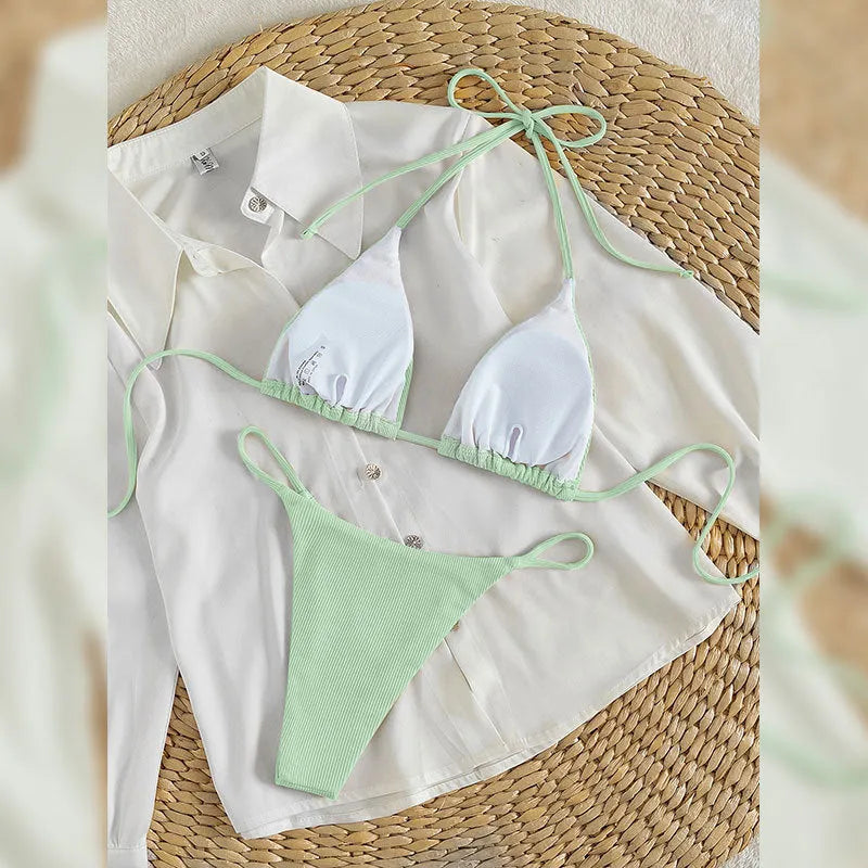 Women's lace-up front bikini swimsuit in various colours with bra top and matching panties