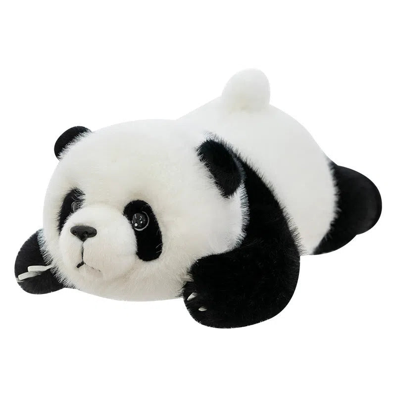60cm lying style panda plush pillow with black and white plush fabric and PP cotton filling