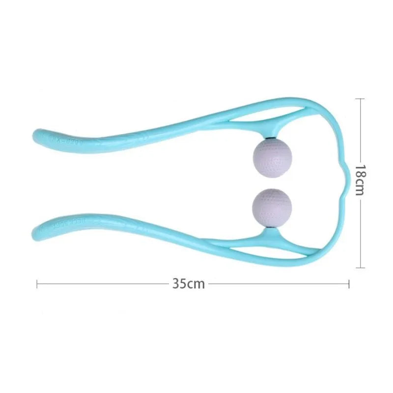 Plastic swan-shaped neck massager in pink, blue, or green with adjustable hand roller for 360° pressure point therapy