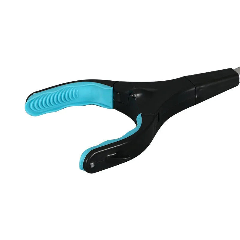 Blue foldable pickup tool with TPR grip and aluminium frame, shown extended to 83.5cm.