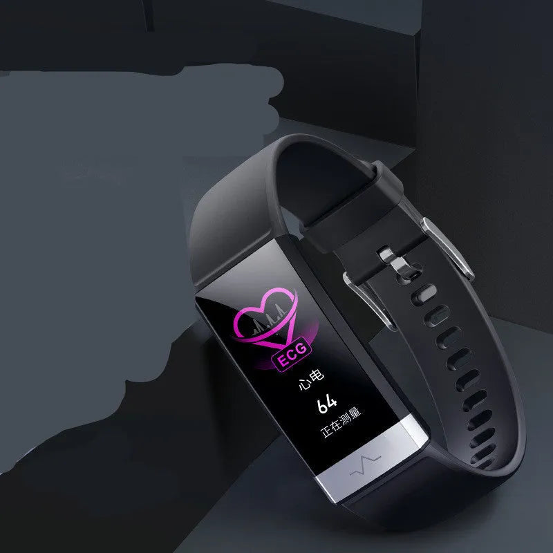 V19 smart bracelet in black, blue, or red with display showing health metrics and TPU strap