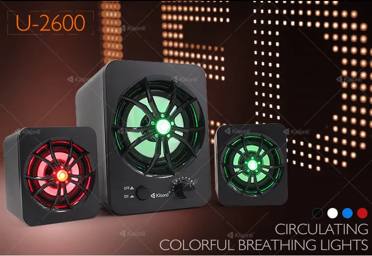Green 2.1 USB computer speaker with LED lighting and 150 cm cable for desktop audio