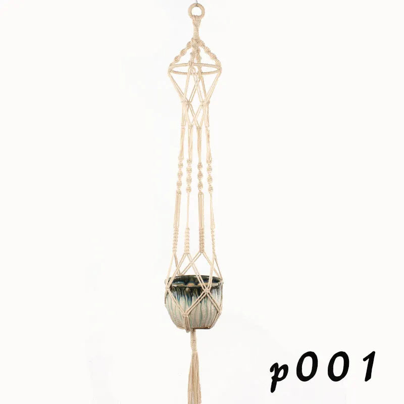 Woven wire plant hanger made from cotton rope in European village style, suitable for desktop or wall mounting