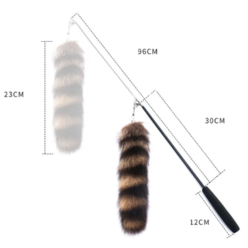 Black cat toy wand with 42cm elastic string and 300g weighted handle for interactive feline play