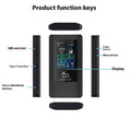 Black portable 5G Wi-Fi router showing LCD display, TYPE-C port, and compact 125x70x17mm dimensions