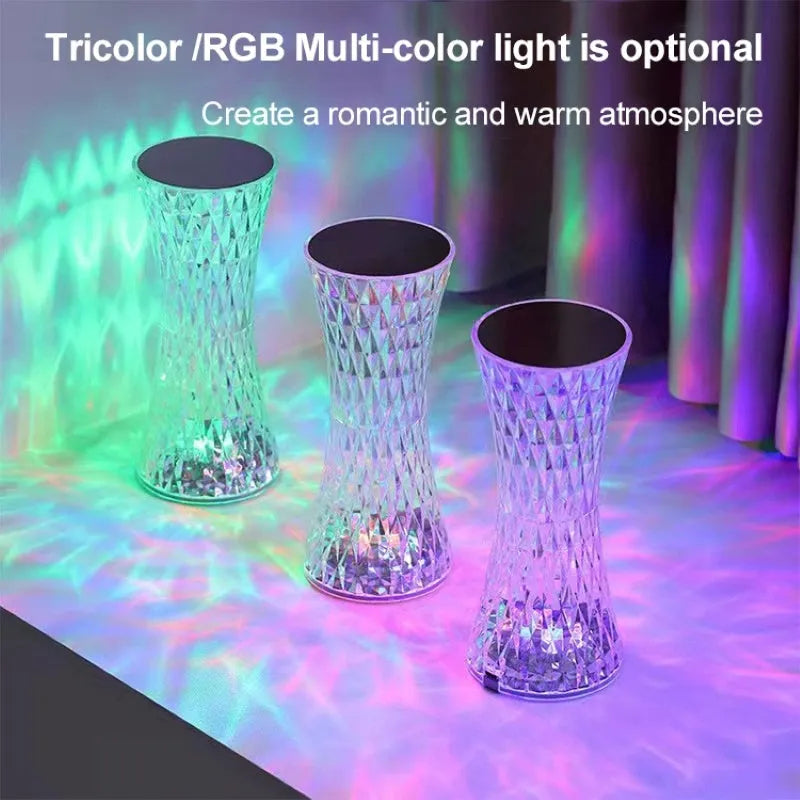 Vase-shaped crystal table lamp with remote control and USB charging port, 9cm wide by 19cm tall