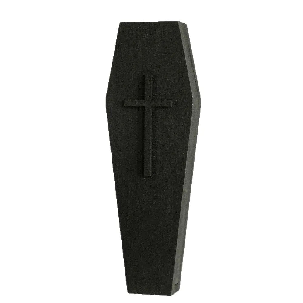 Black cross-shaped wooden wall shelf measuring 27 by 9 centimetres