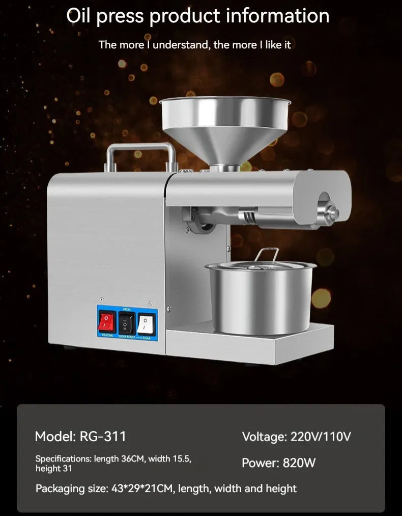 Xiangwei RG-311 and RG-312 household oil press appliance on kitchen countertop
