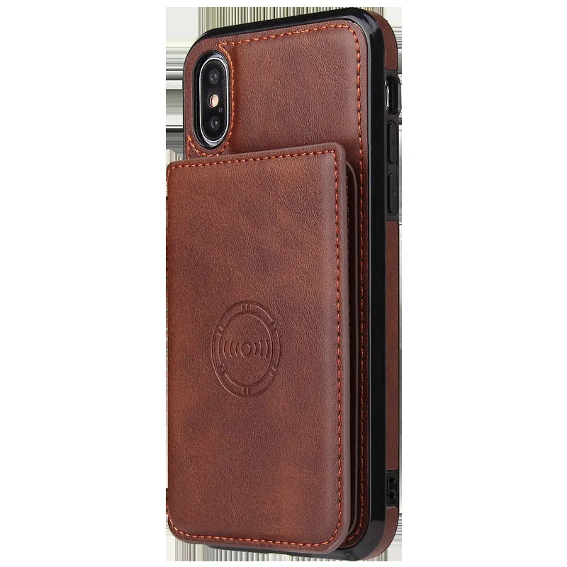 iPhone 11 card wallet case in imitation leather with card slots, shown in black colour