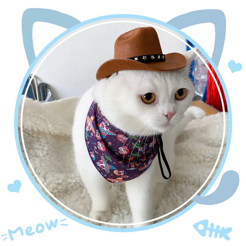 British-style cat cowboy hat in non-woven fabric with trim options like velvet belt and ribbon, sizes S and M.