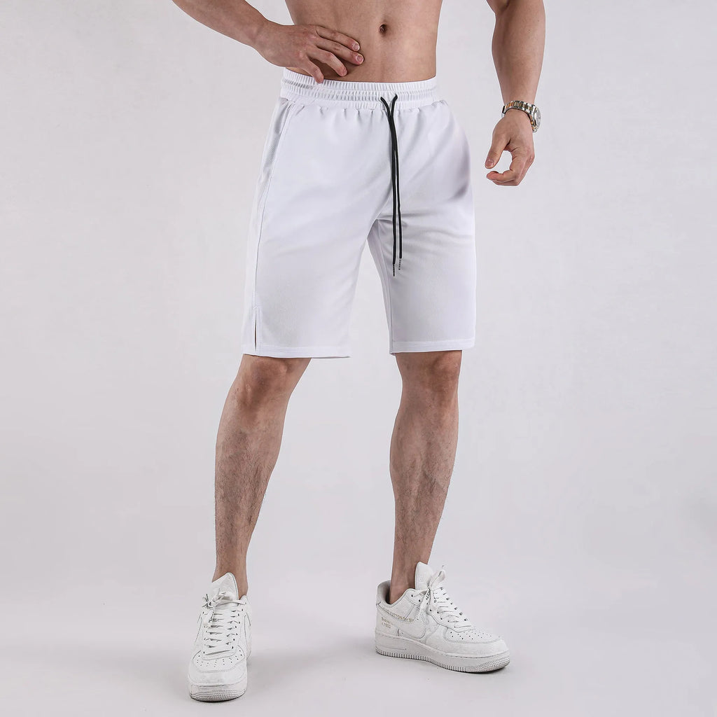 Men's quick-drying mesh shorts in black or white, loose fit for summer fitness