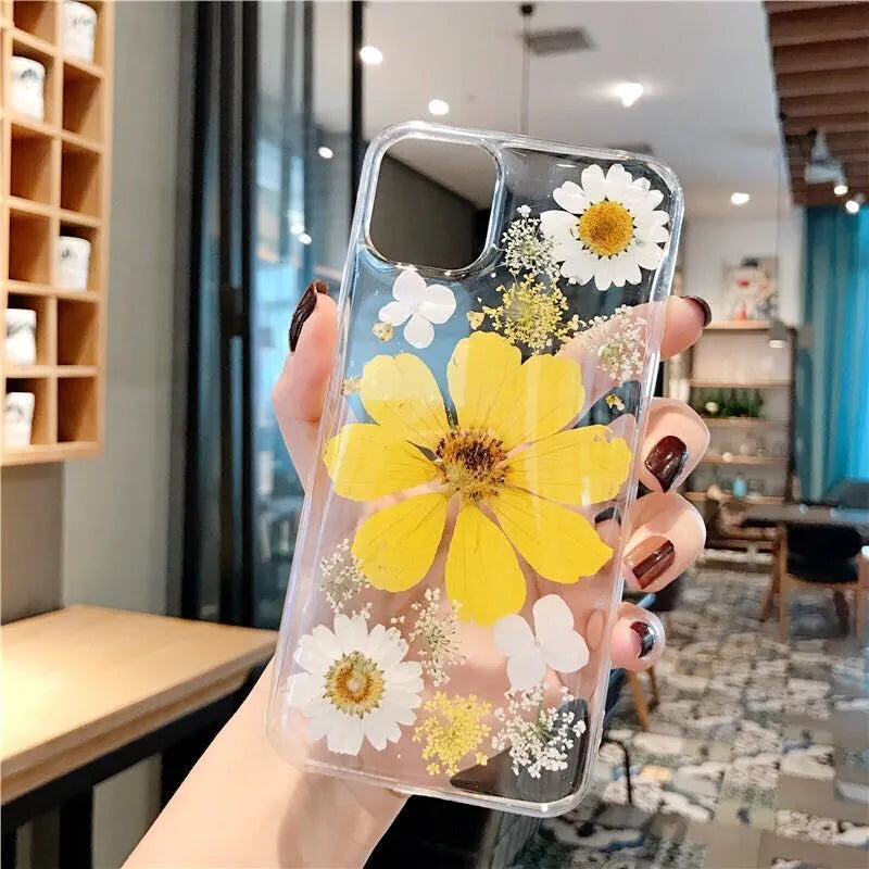 Flower phone case with large pink floral design on TPU back cover for iPhone protection