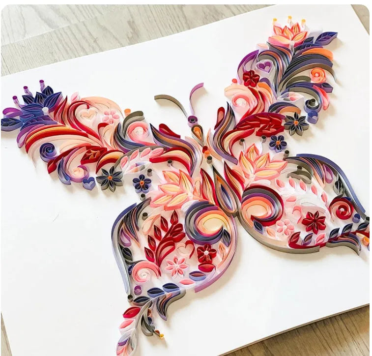 20 inch butterfly quilling illustration material pack with craft paper, glue, scissors, awl, and tweezers for handmade ornaments