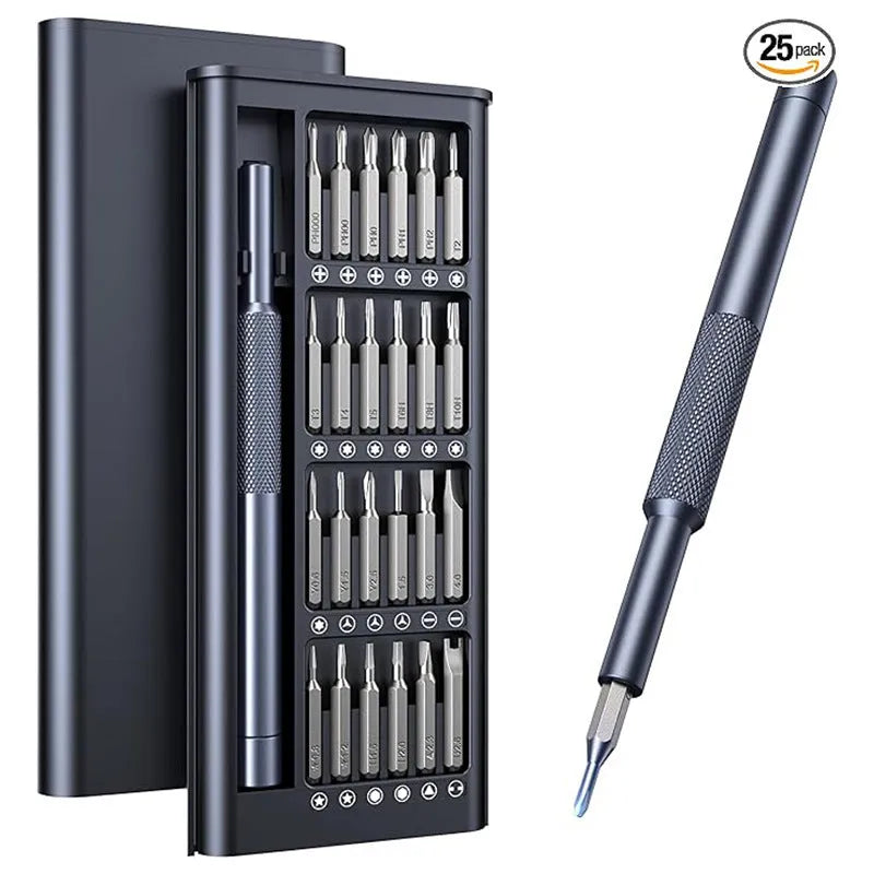25-in-one screwdriver set with magnetic chrome vanadium steel bits, 110mm length, ABS handle
