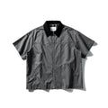 Washed overalls shirt in khaki colour with short sleeves and loose-fit cardigan style for teenagers