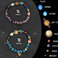 Two natural stone beaded bracelets with zodiac symbols on adjustable elastic cords