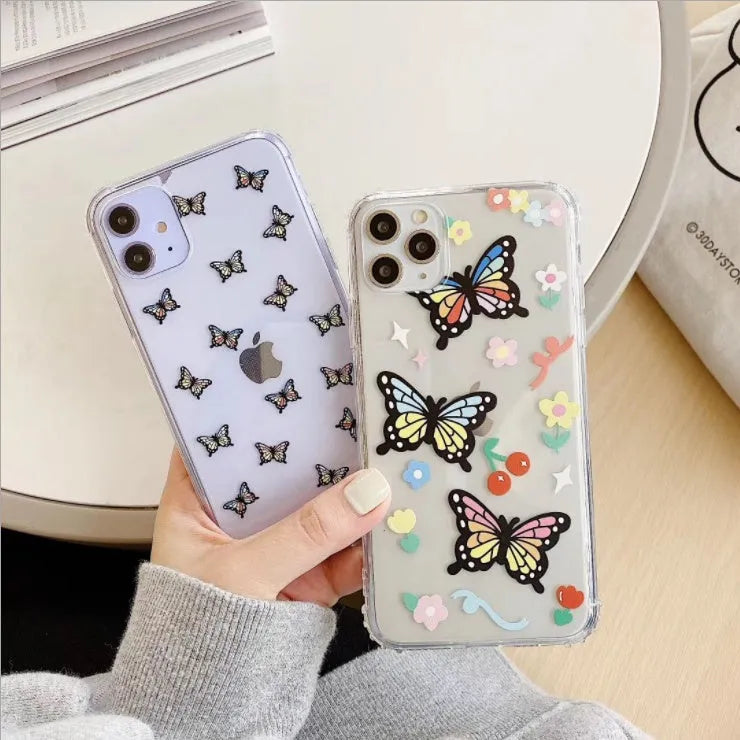Butterfly phone case in TPU with solid pop element, available in two butterfly colour options for iPhone.
