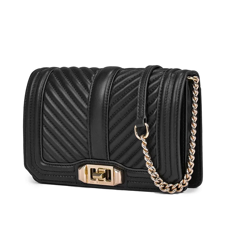 Women's rhombic chain shoulder bag in first layer cowhide with plaid pattern, cover type opening and cotton lining