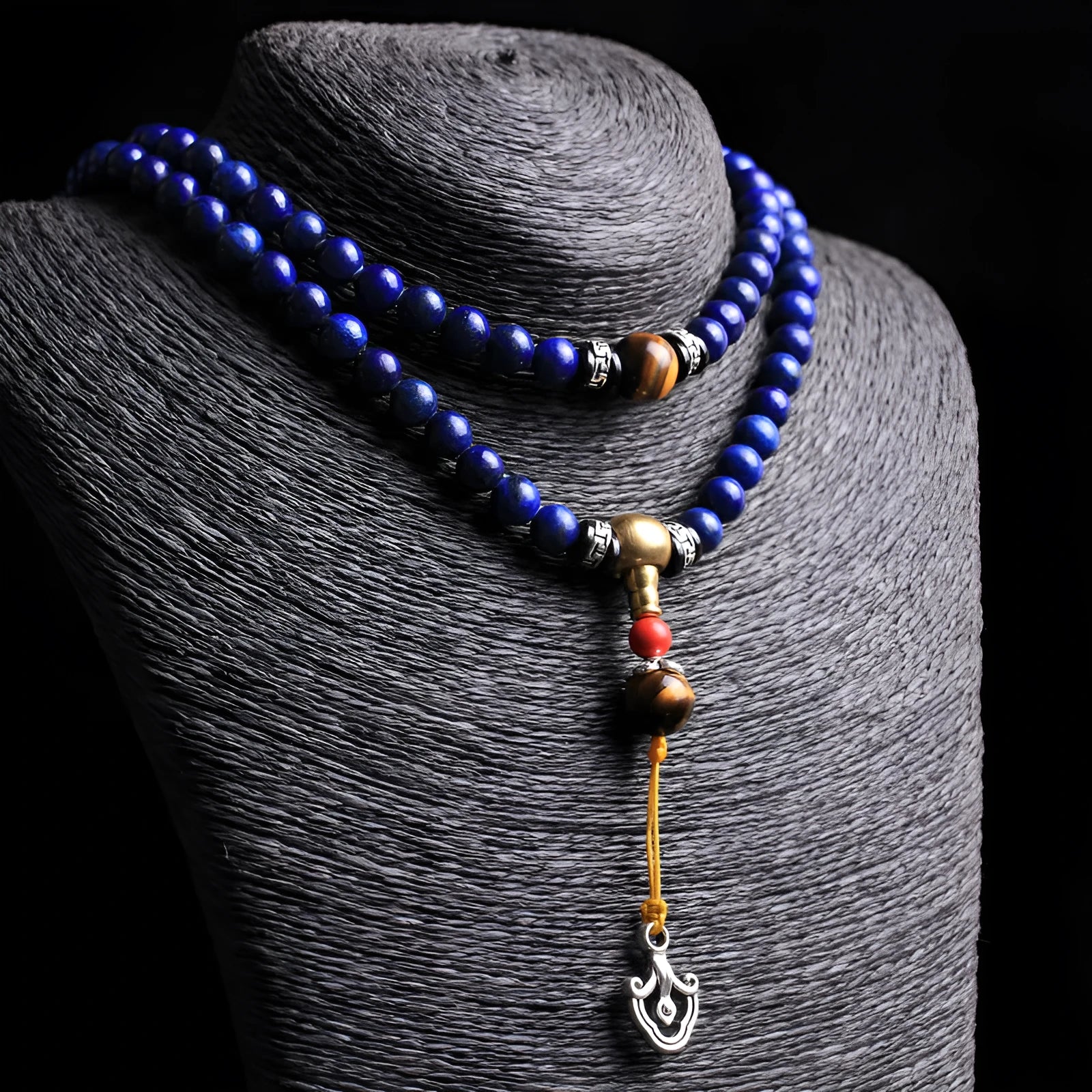 Handcrafted blue lapis lazuli 108 bead bracelet with zodiac charm