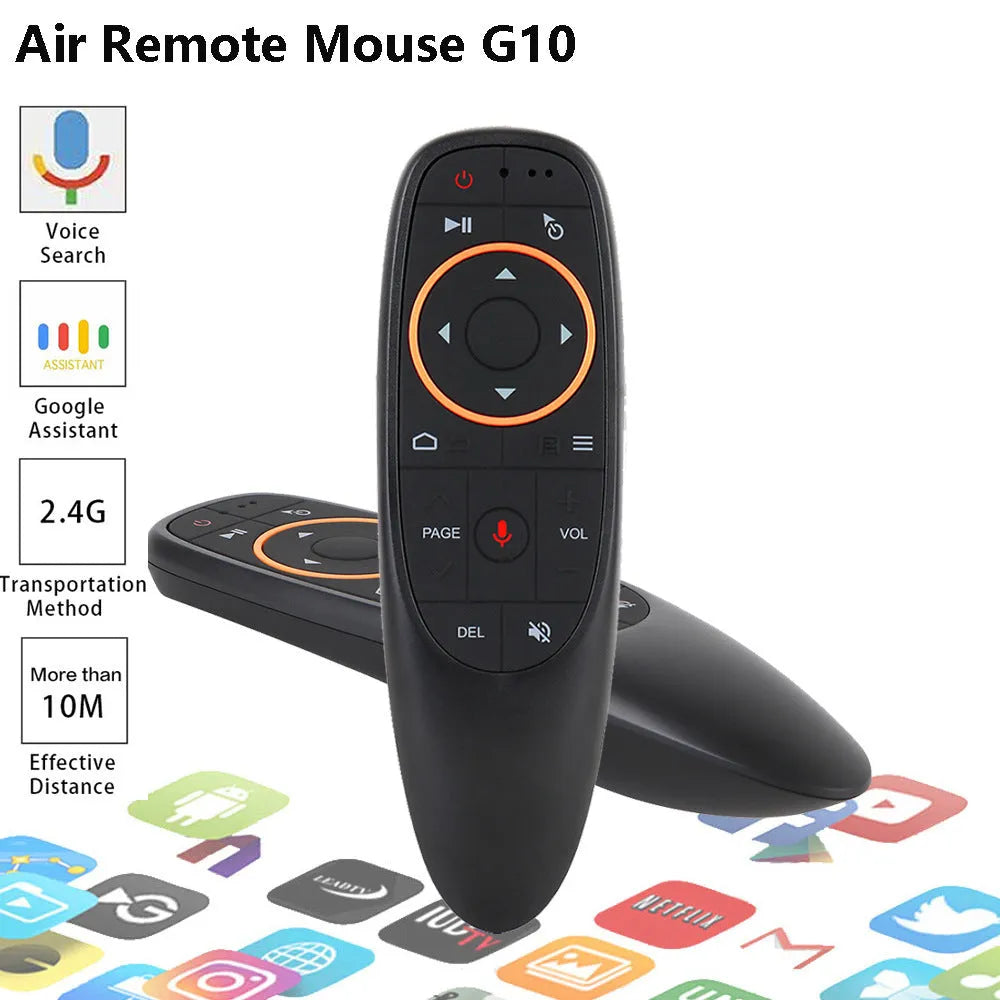 G10 G10S intelligent voice remote control with plastic shell, silicone buttons, and dimensions 164mm by 40mm by 15mm