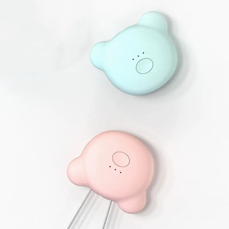 USB mini portable air purifier necklace in blue, showing compact design with USB charging port