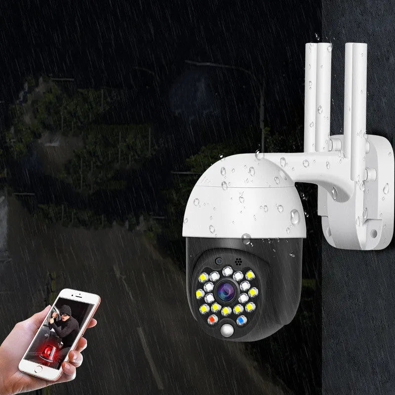White wireless dome security camera with 3.6mm lens for outdoor 1080p HD surveillance