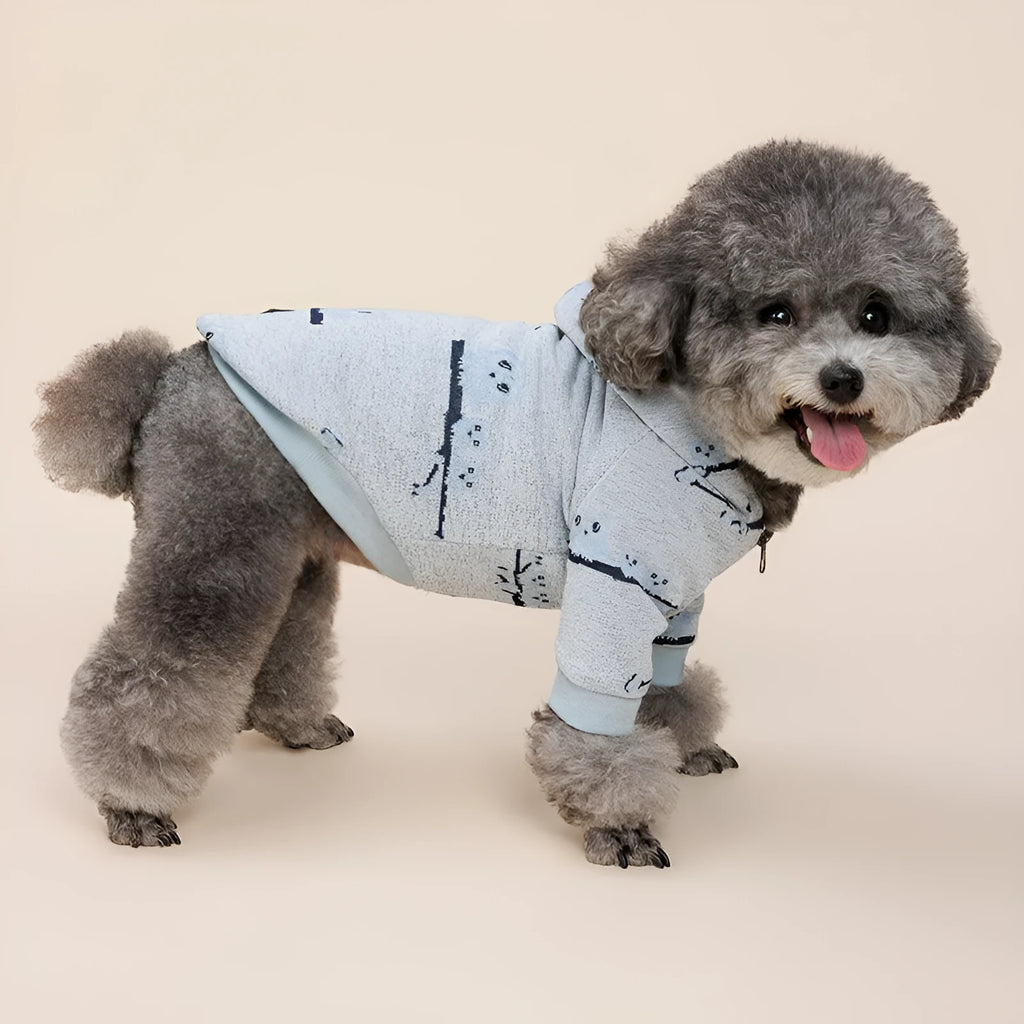 Blue dog sweater coat with zipper front closure in casual cotton pet clothing style