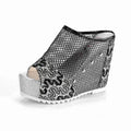 Hollowed-out heel chunky platform sandals in black, gold, or silver with mesh upper and viscose sole
