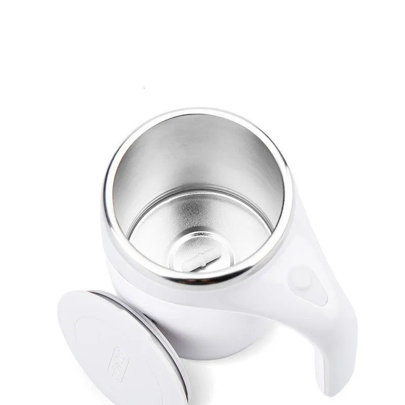 White rechargeable automatic magnetic stirring cup with stainless steel interior