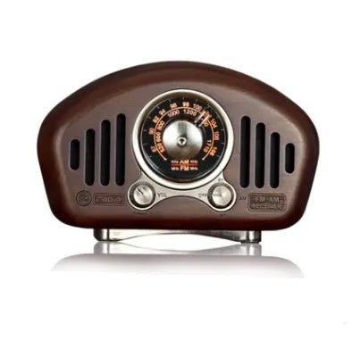 FMAM portable Bluetooth speaker with FM radio in Cherry or Walnut, 3600 mAh battery, USB interface.