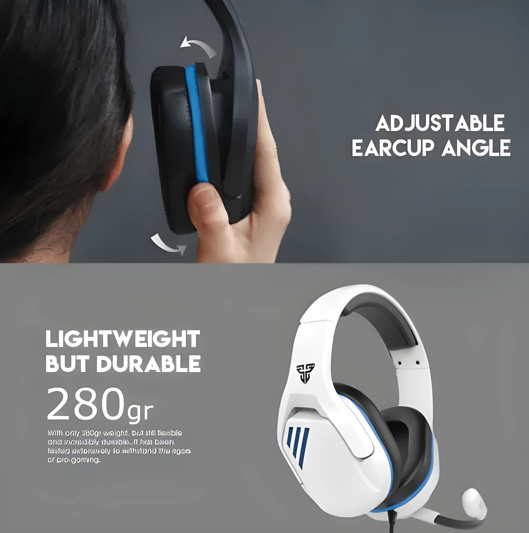 MH86 black and white esports gaming headset with microphone and USB cable