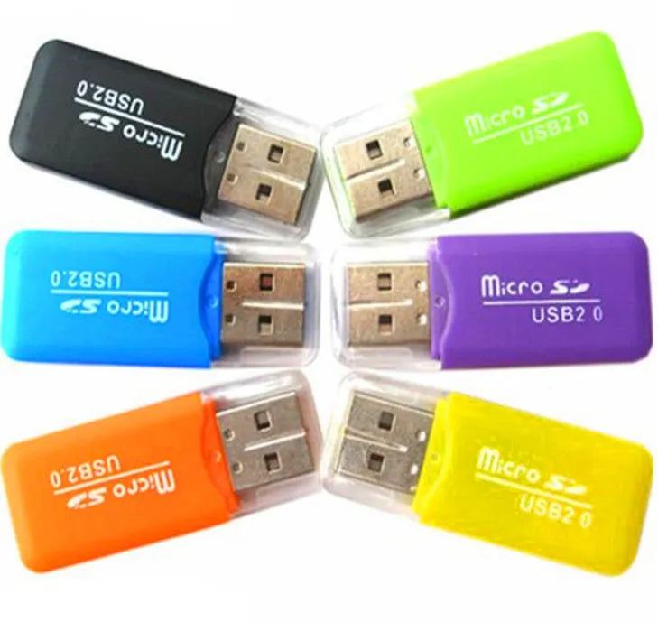 Mini USB TF card reader with 16 GB microSD card and SD adapter for computer file transfer