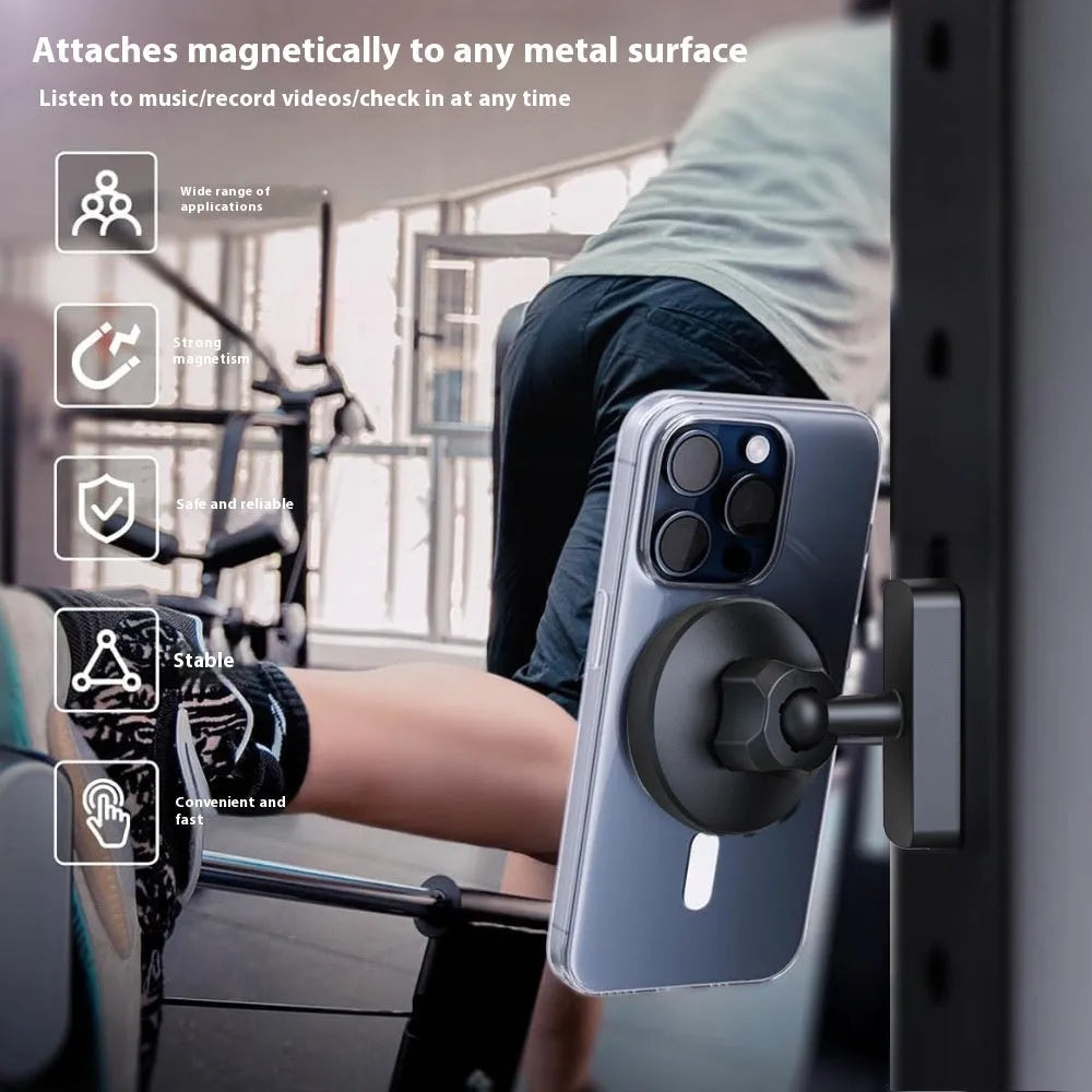 Magnetic suction mobile phone holder with silicone bracket for car and gym use