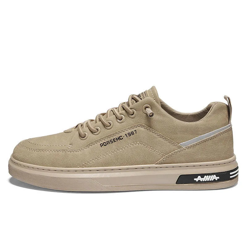 Men's casual work shoes with non-slip rubber soles and breathable PU upper in khaki colour