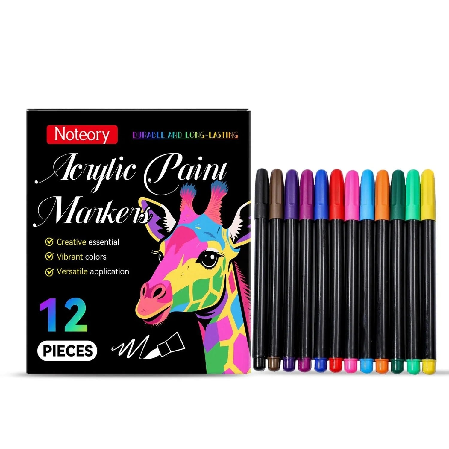 Set of 12 acrylic paint markers with 0.7mm tips for detailed artwork on glass, metal, and plastic surfaces