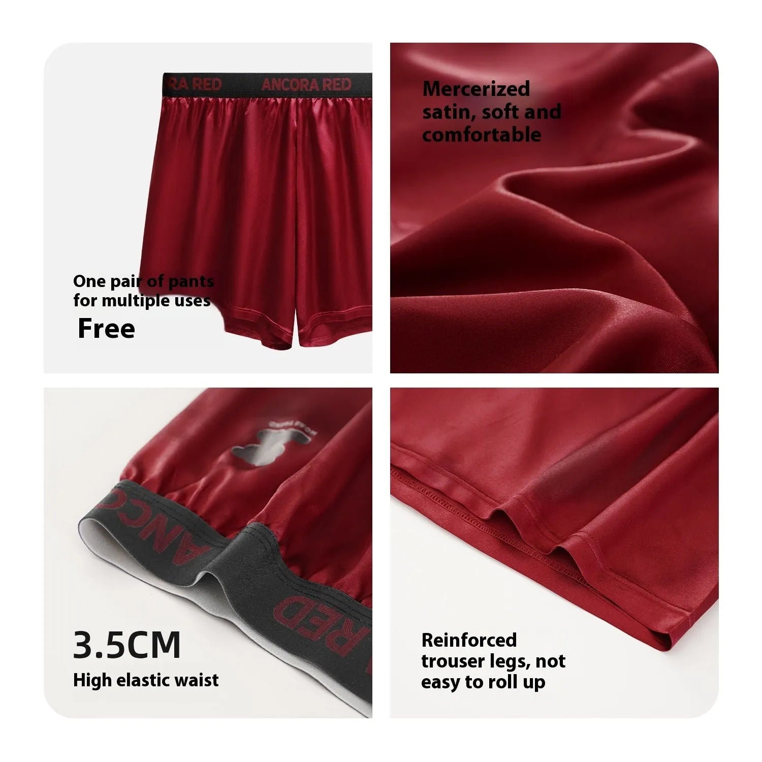 Solid colour men's boxer briefs with mid-waist design in black, red, blue, silver, purple, or brown