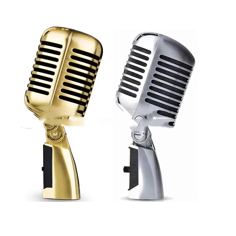 Gold retro dynamic microphone with heart-shaped directivity pattern, 185mm length