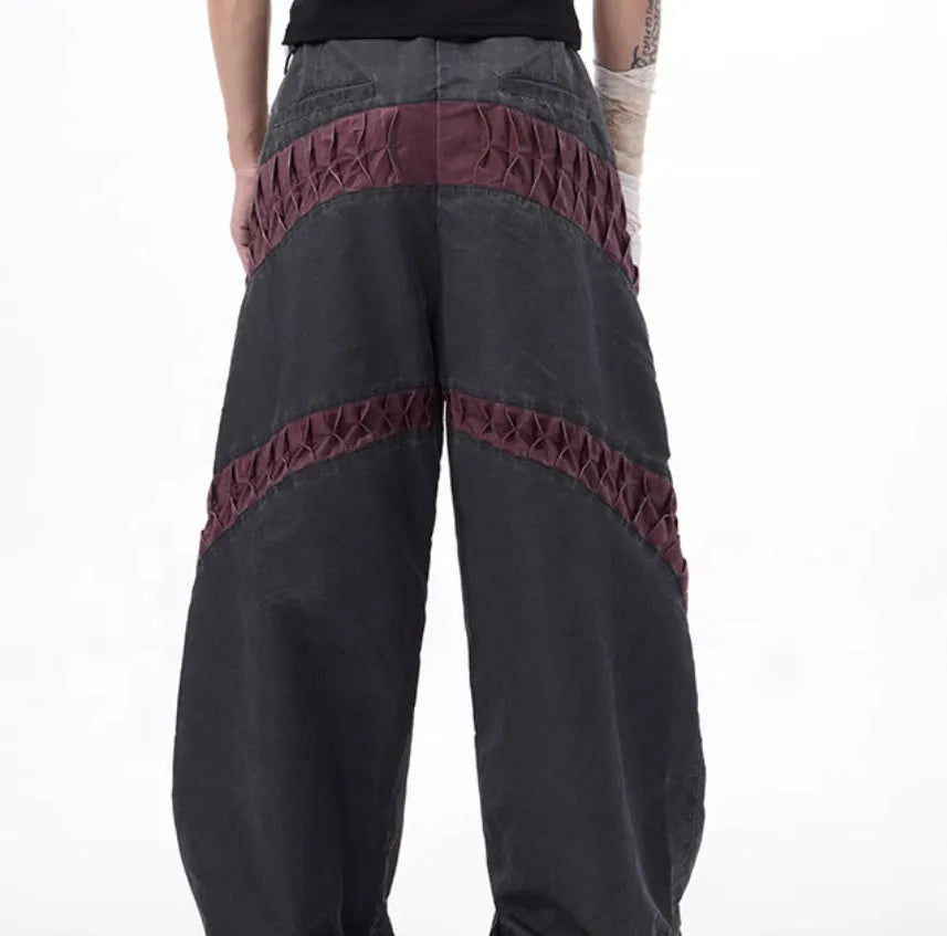 Retro three-dimensional keel design casual trousers in grey rayon viscose fabric