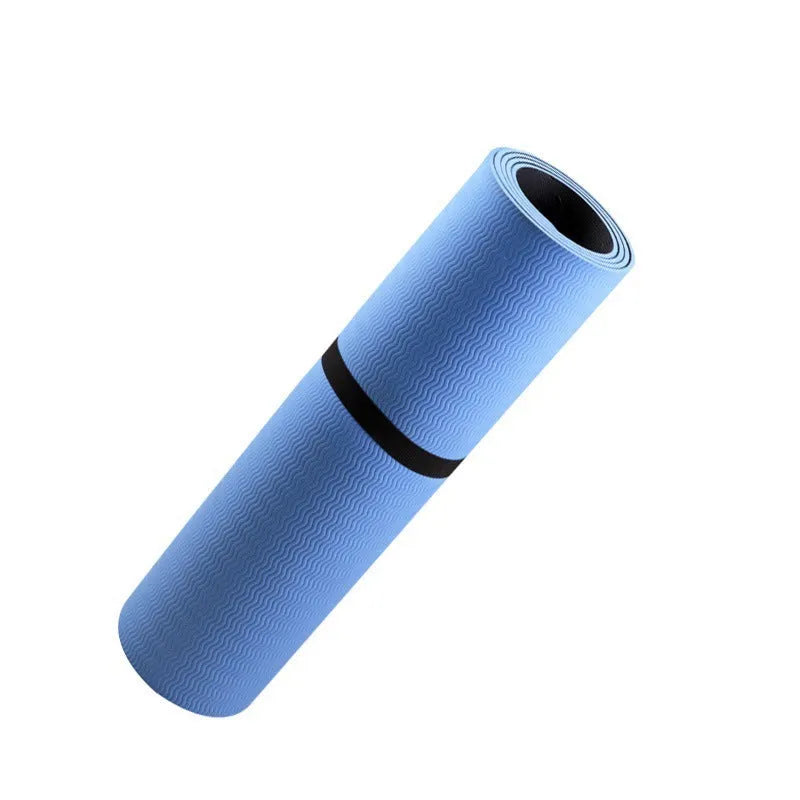 Blue conductive yoga mat with plants pattern, grounding wire, and 182 cm length for tall users