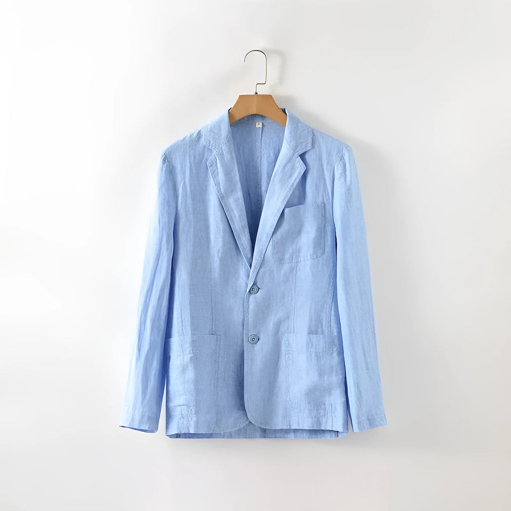 Men's lightweight linen suit coat in solid colour with stick pocket, available in sizes S to 3XL