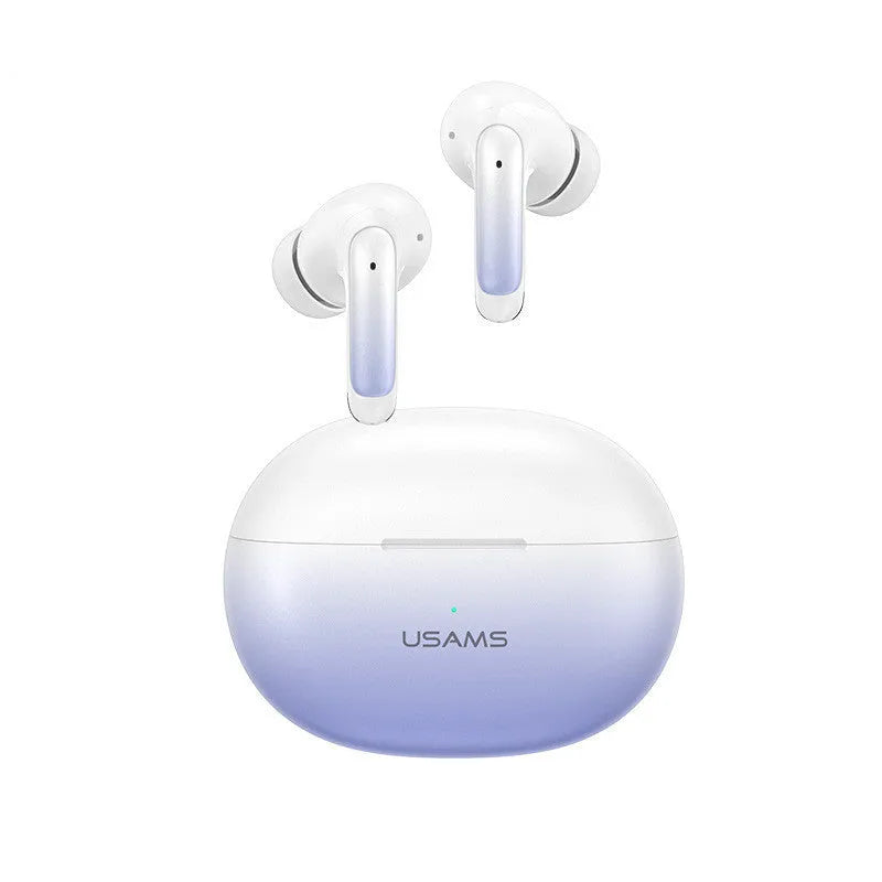Wireless sports gaming Bluetooth headset in gradient blue colour showing in-ear design