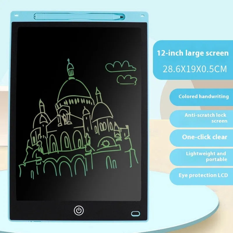 LCD writing tablet for children with plastic stylus, available in multiple screen sizes and colours
