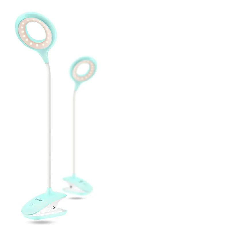 Green USB rechargeable table lamp with touch switch and LED light source on wooden surface