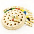 Montessori baby wooden memory match stick chess toy with green varnish board and coloured sticks.