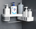 White grey retro European style corner bathroom shelf with suction cup wall mounting